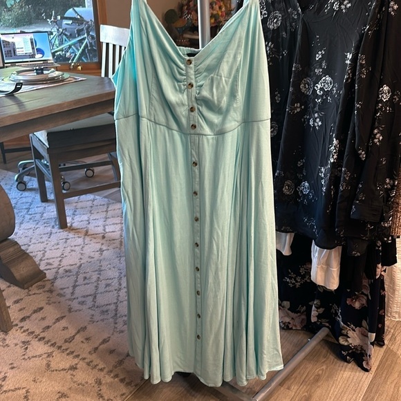 NWOT Torrid Textured Seafoam green button down Woven Midi Dress adjust strap 4X - Picture 2 of 7